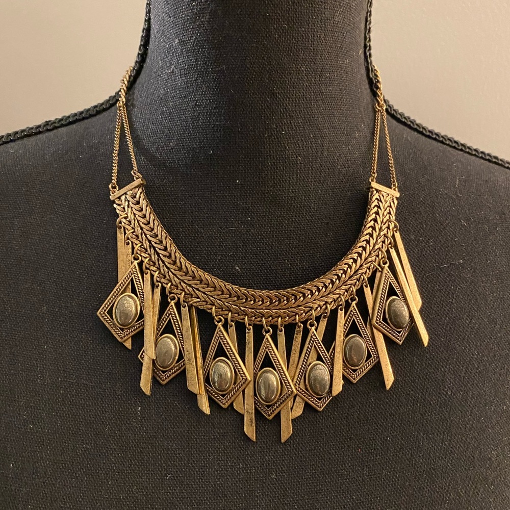 Gold and malachite statement necklace.